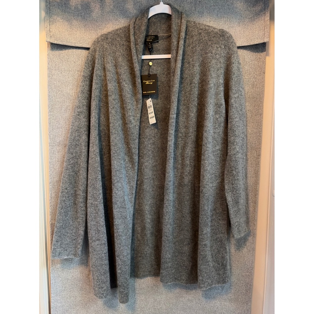 Charter Club Luxury 100% Cashmere Open Front Cardigan Mid Grey Heather Medium